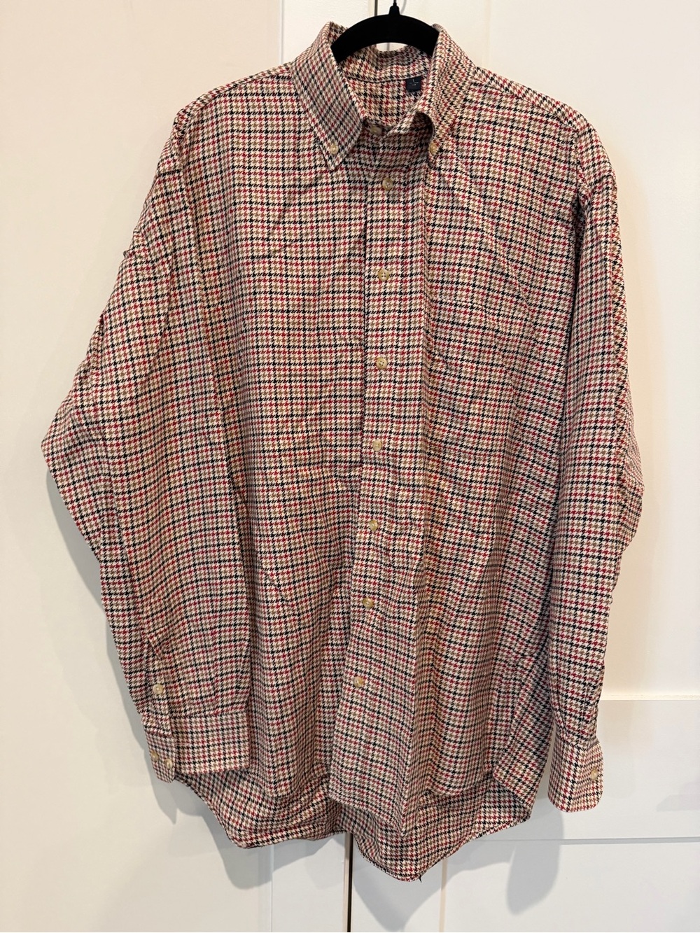 Burberry Vintage Checked Houndstooth Button-Up Shirt Sz Large EUC Preppy Luxury - Picture 1 of 11
